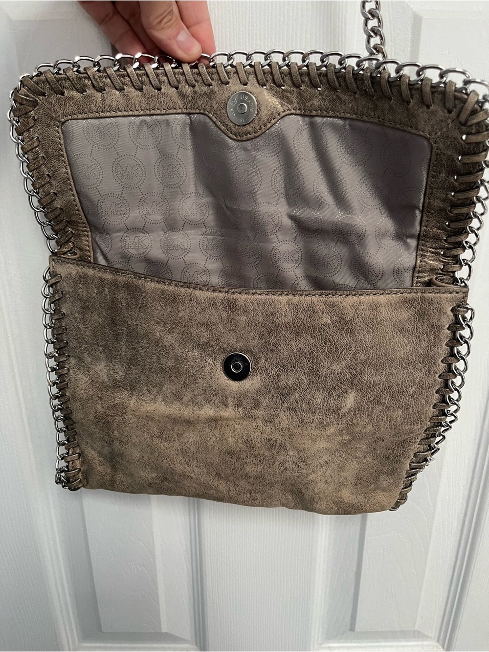 Michael Kors Distressed Leather Chain Trim Shoulder Clutch HandBag - Picture 13 of 17